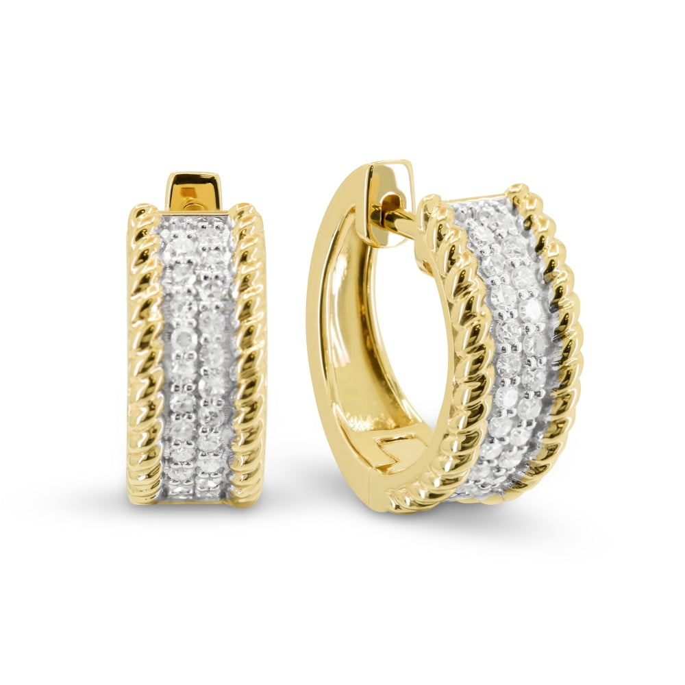 Beautiful Hand Crafted 14K Yellow Gold White Diamond Milano Collection Hoop Earrings With A Hoop Closure