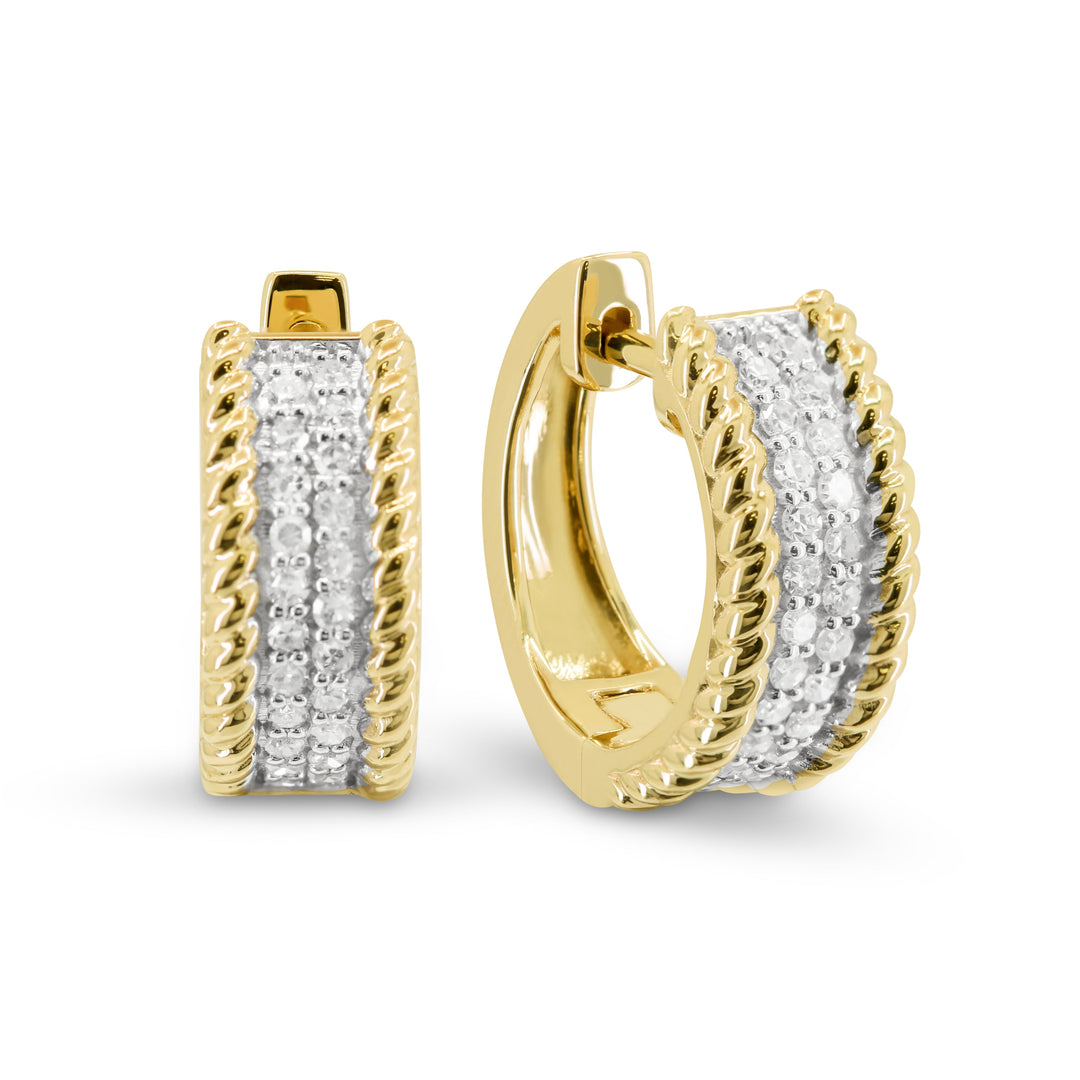 Beautiful Hand Crafted 14K Yellow Gold White Diamond Milano Collection Hoop Earrings With A Hoop Closure