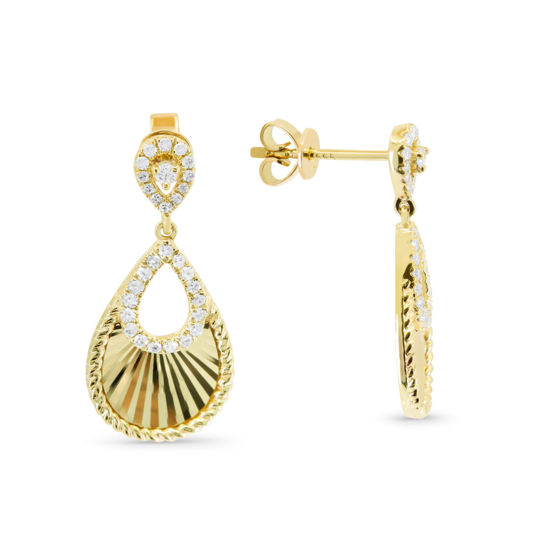 Beautiful Hand Crafted 14K Yellow Gold White Diamond Milano Collection Drop Dangle Earrings With A Push Back Closure