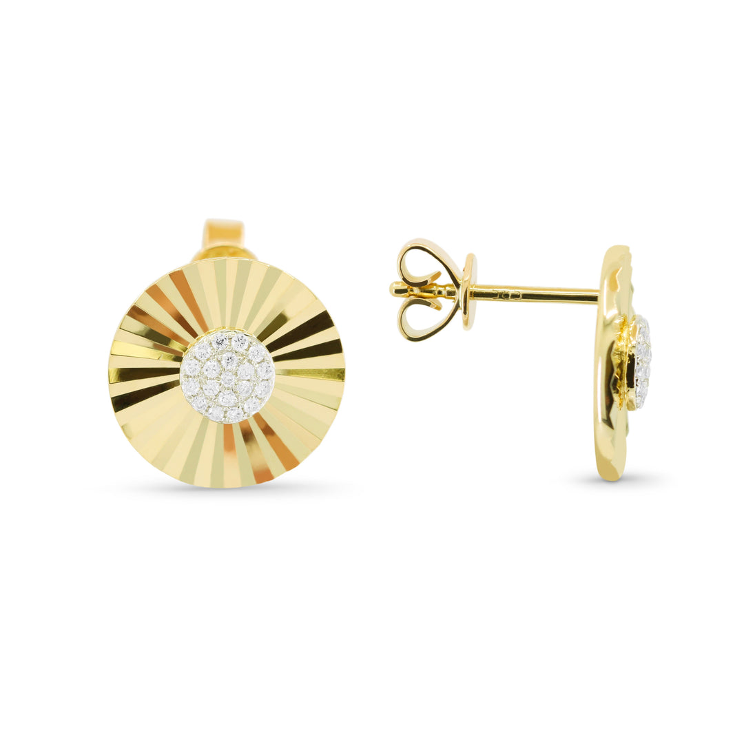 Beautiful Hand Crafted 14K Yellow Gold White Diamond Milano Collection Stud Earrings With A Push Back Closure