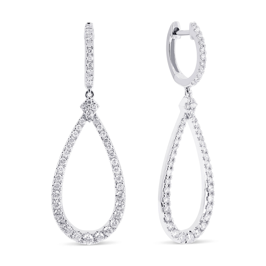 Beautiful Hand Crafted 14K White Gold White Diamond Milano Collection Drop Dangle Earrings With A Lever Back Closure