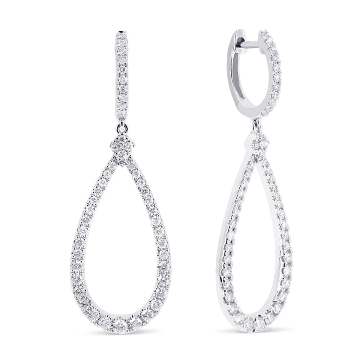 Beautiful Hand Crafted 14K White Gold White Diamond Milano Collection Drop Dangle Earrings With A Lever Back Closure