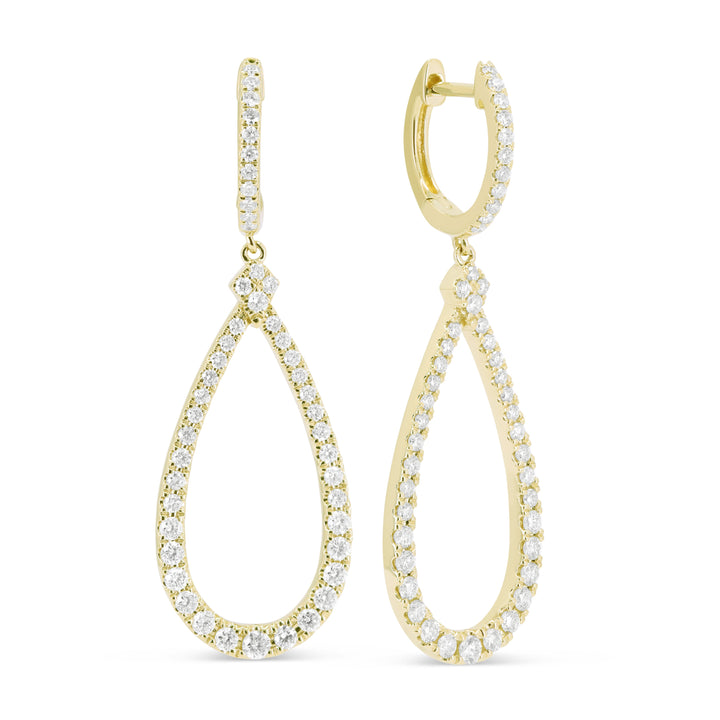 Beautiful Hand Crafted 14K Yellow Gold White Diamond Milano Collection Drop Dangle Earrings With A Lever Back Closure