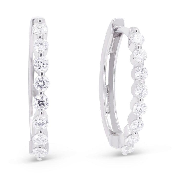 Beautiful Hand Crafted 14K White Gold White Diamond Milano Collection Hoop Earrings With A Hoop Closure