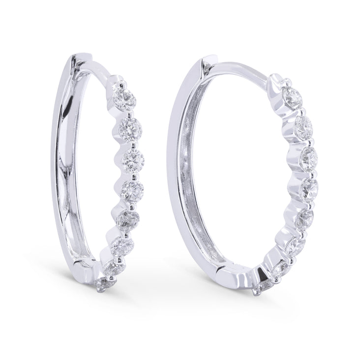 Beautiful Hand Crafted 14K White Gold White Diamond Milano Collection Hoop Earrings With A Hoop Closure