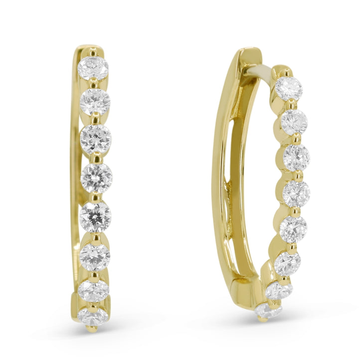 Beautiful Hand Crafted 14K Yellow Gold White Diamond Milano Collection Hoop Earrings With A Hoop Closure