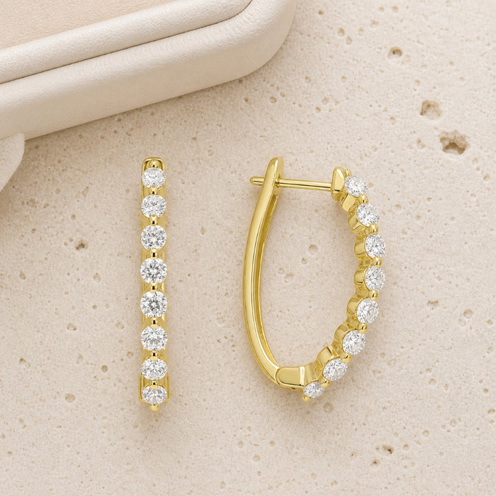E1721 - 14K Gold Diamond Paperclip Hoop Earrings