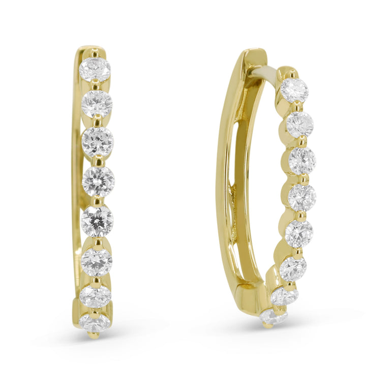 Beautiful Hand Crafted 14K Yellow Gold White Diamond Milano Collection Hoop Earrings With A Hoop Closure