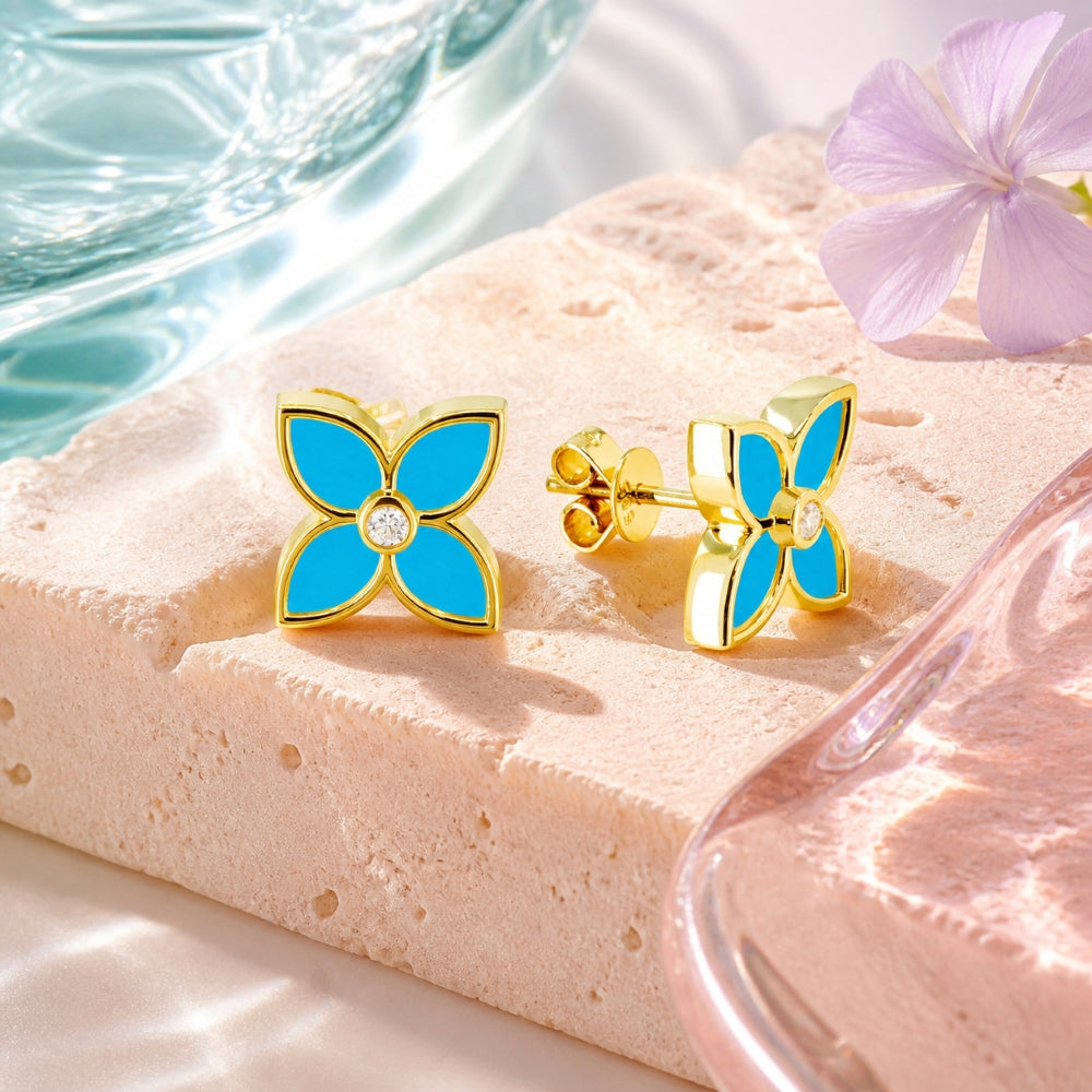 E1724 - 14K Yellow Gold Flower Stud Earrings
