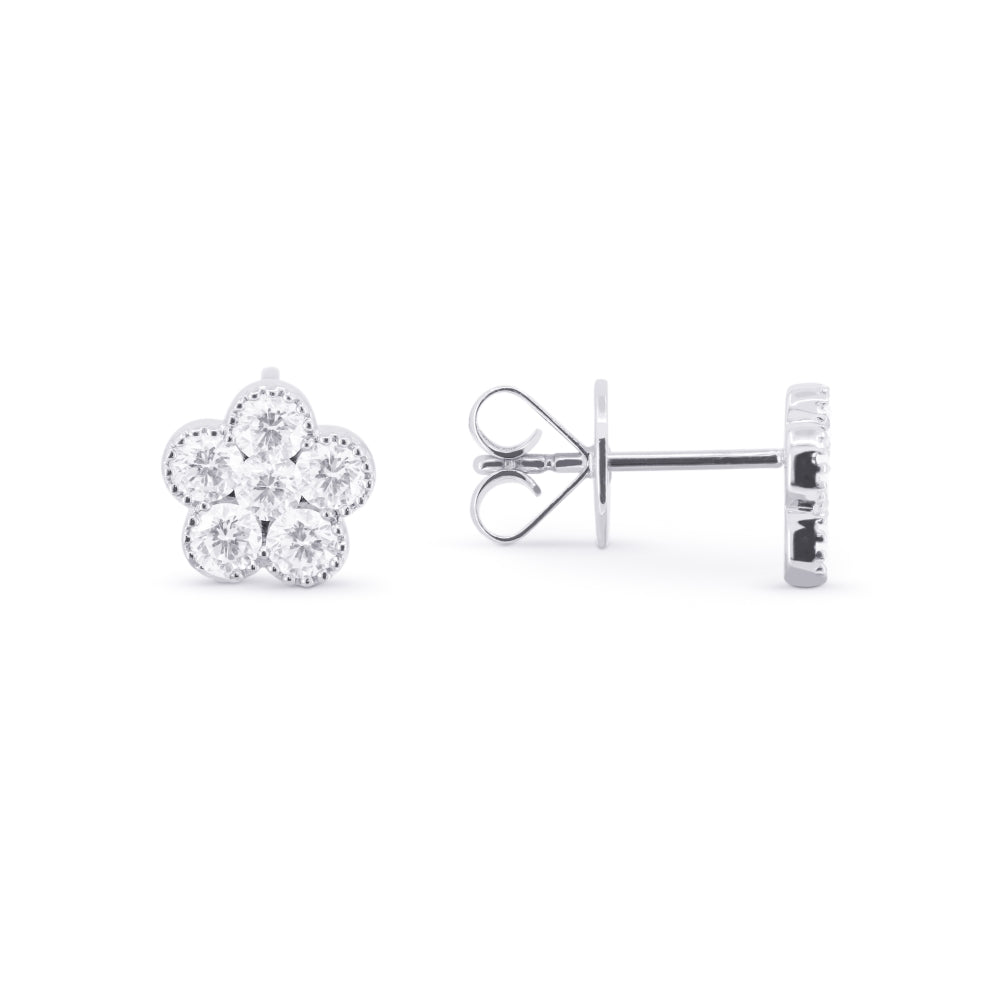 Beautiful Hand Crafted 18K White Gold White Diamond Milano Collection Stud Earrings With A Push Back Closure