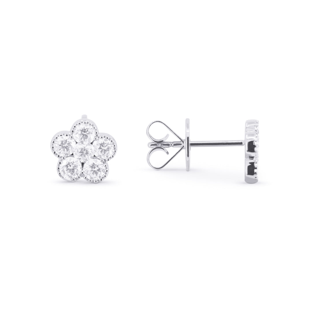 Beautiful Hand Crafted 18K White Gold White Diamond Milano Collection Stud Earrings With A Push Back Closure