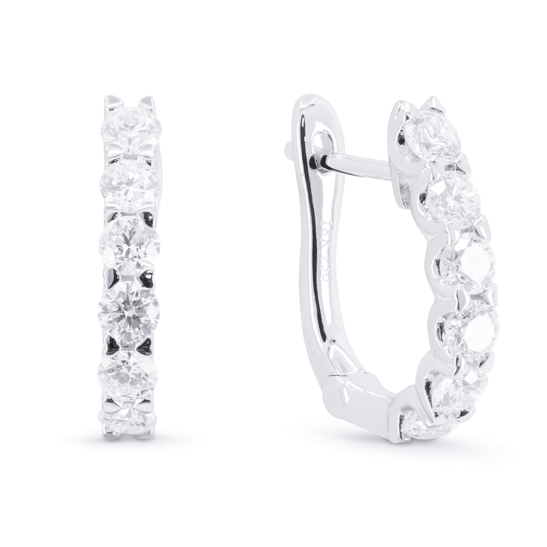 Beautiful Hand Crafted 14K White Gold White Diamond Milano Collection Hoop Earrings With A Hoop Closure