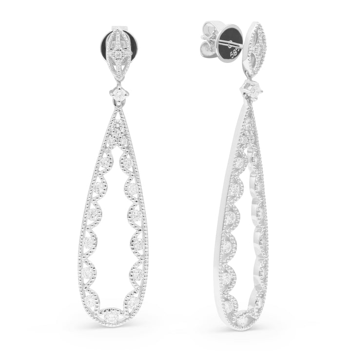 Beautiful Hand Crafted 14K White Gold White Diamond Milano Collection Drop Dangle Earrings With A Push Back Closure