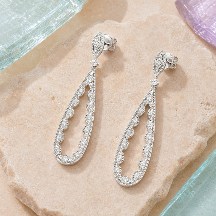 E1727 - 14K White Gold Diamond Pear Drop Earrings