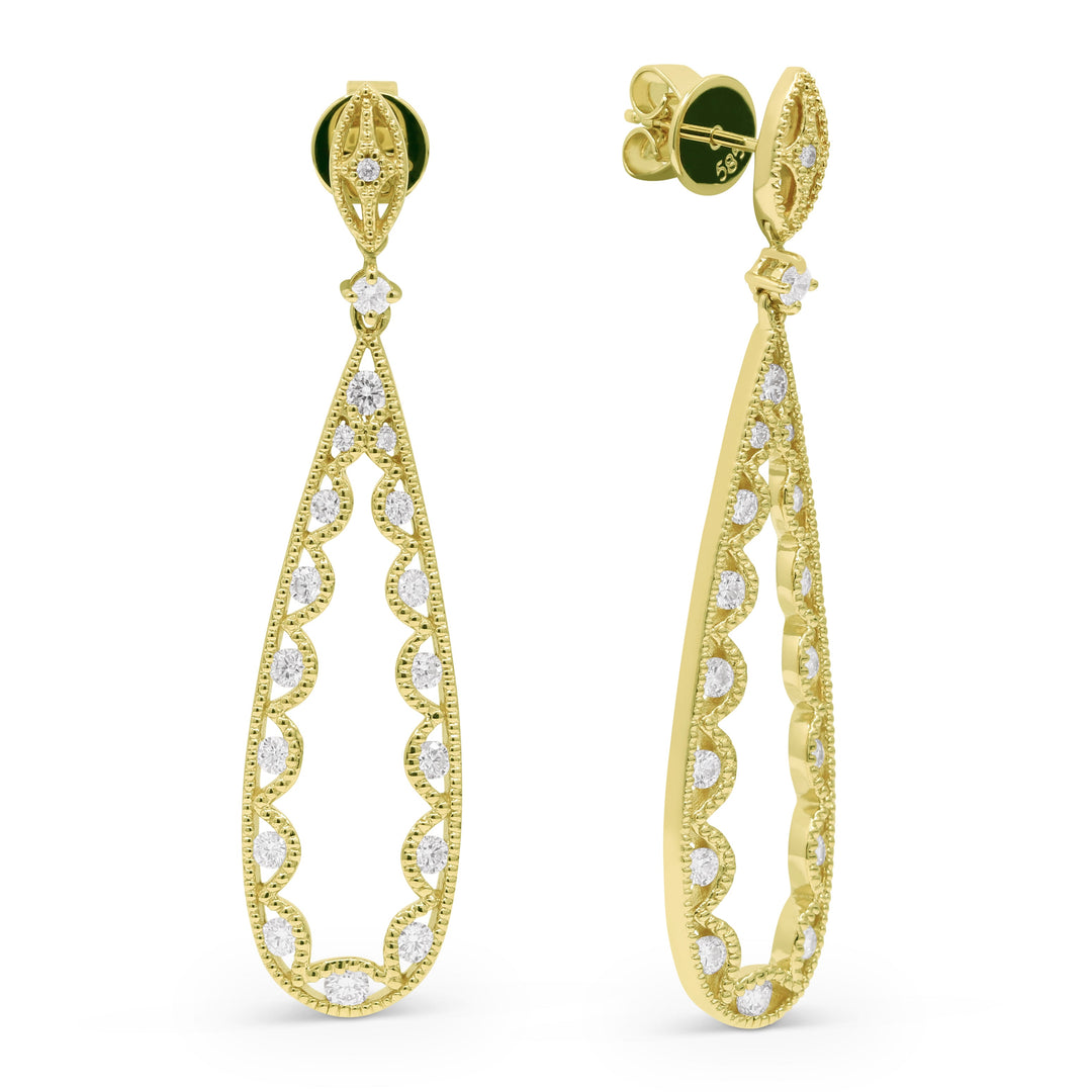 Beautiful Hand Crafted 14K Yellow Gold White Diamond Milano Collection Drop Dangle Earrings With A Push Back Closure