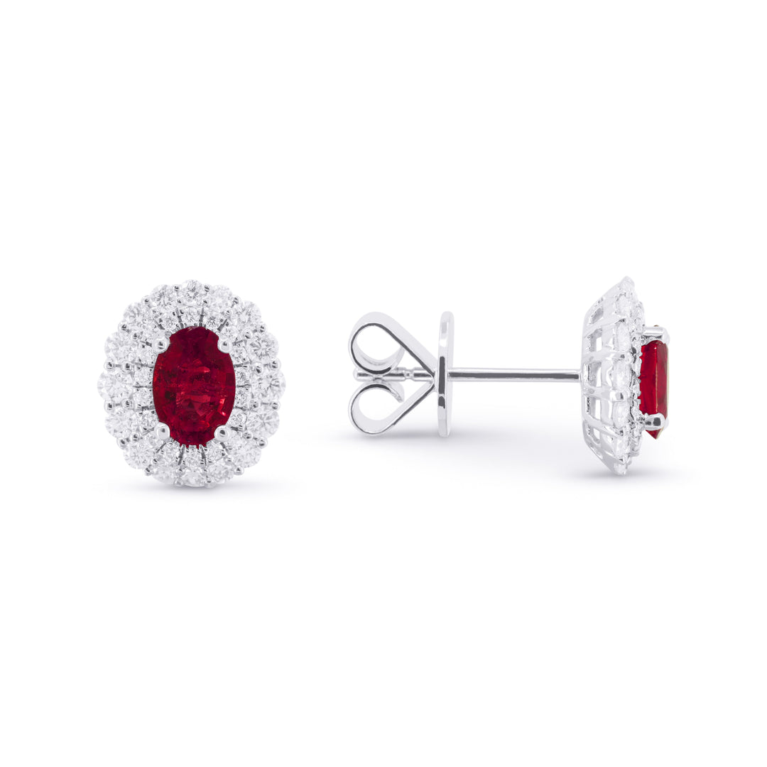 Beautiful Hand Crafted 14K White Gold  Ruby And Diamond Arianna Collection Stud Earrings With A Push Back Closure