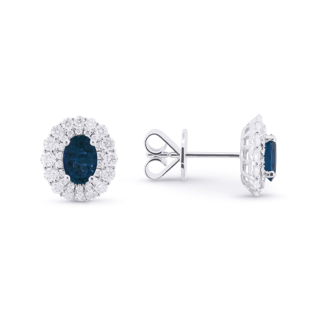 Beautiful Hand Crafted 14K White Gold  Sapphire And Diamond Arianna Collection Stud Earrings With A Push Back Closure