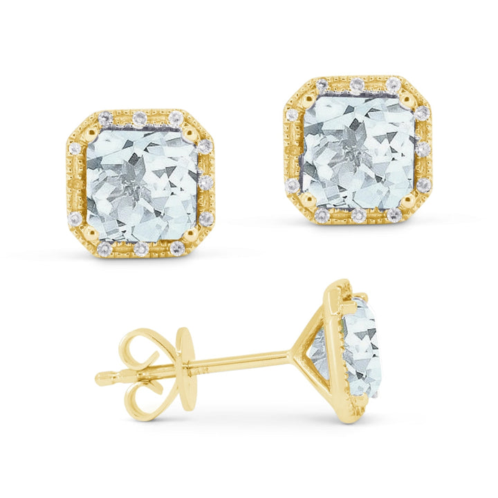 Beautiful Hand Crafted 14K Yellow Gold 6MM Aquamarine And Diamond Essentials Collection Stud Earrings With A Push Back Closure