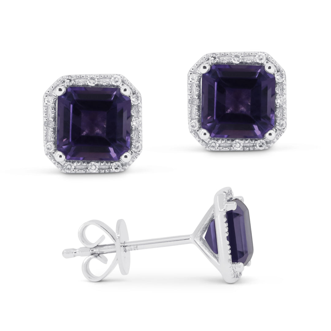 Beautiful Hand Crafted 14K White Gold 6MM Created Alexandrite And Diamond Essentials Collection Stud Earrings With A retail-facing