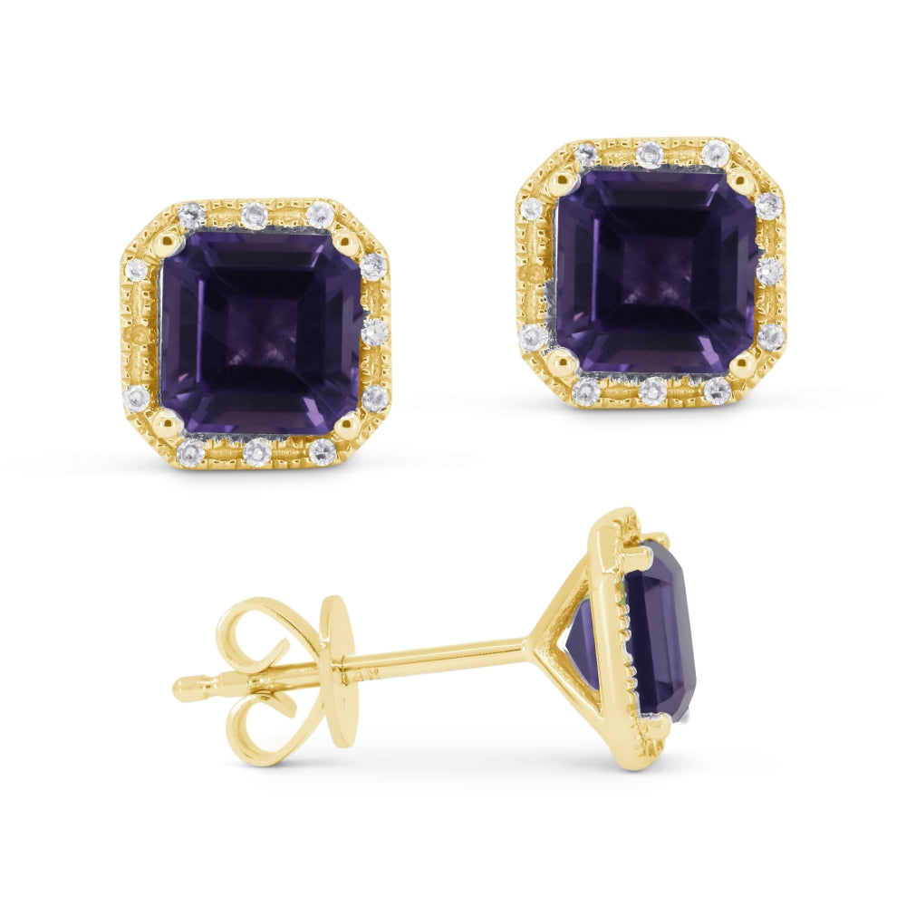 Beautiful Hand Crafted 14K Yellow Gold 6MM Created Alexandrite And Diamond Essentials Collection Stud Earrings With A Push Back Closure
