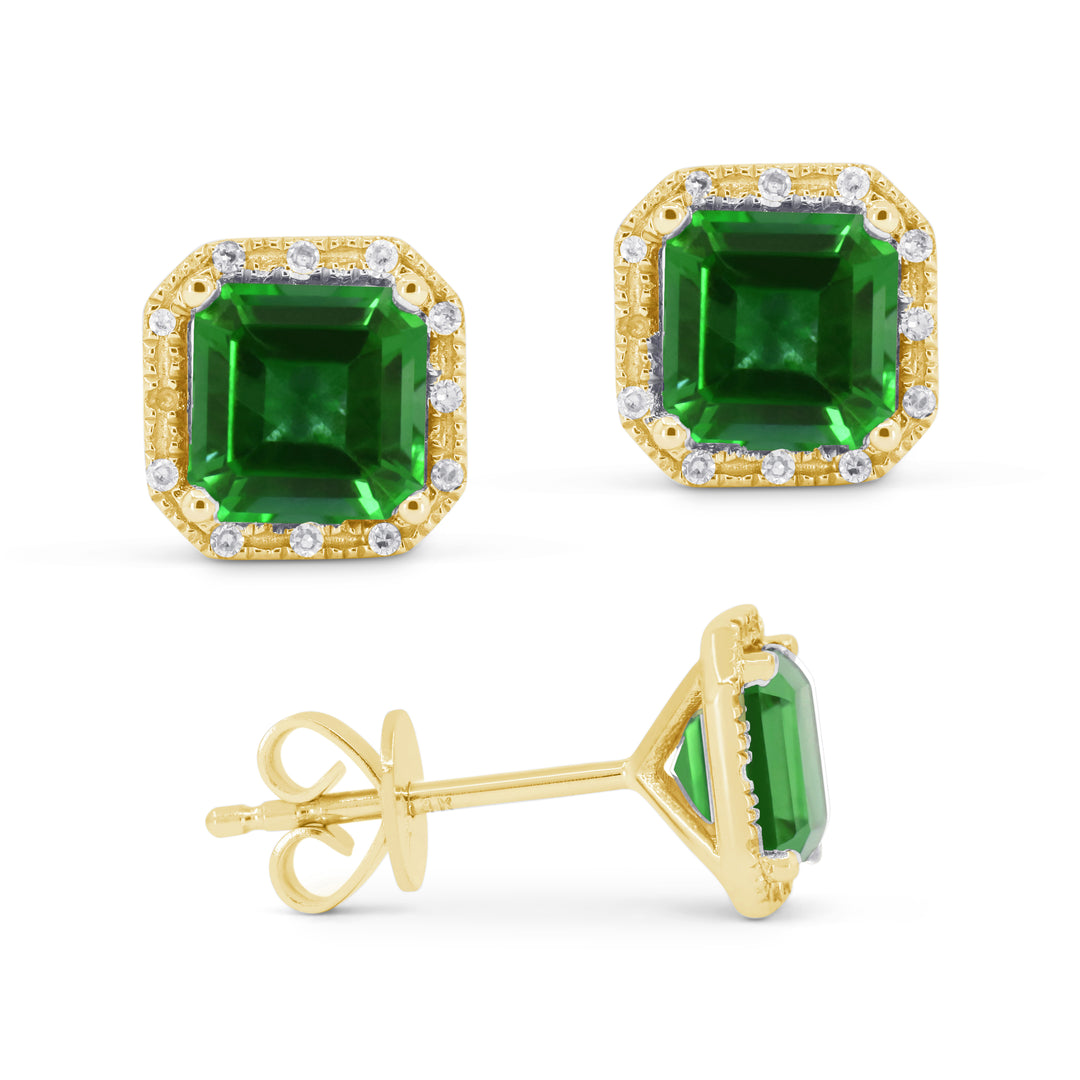 Beautiful Hand Crafted 14K Yellow Gold 6MM Created Emerald And Diamond Essentials Collection Stud Earrings With A Push Back Closure