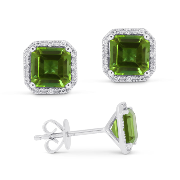 Beautiful Hand Crafted 14K White Gold 6MM Peridot And Diamond Essentials Collection Stud Earrings With A Push Back Closure