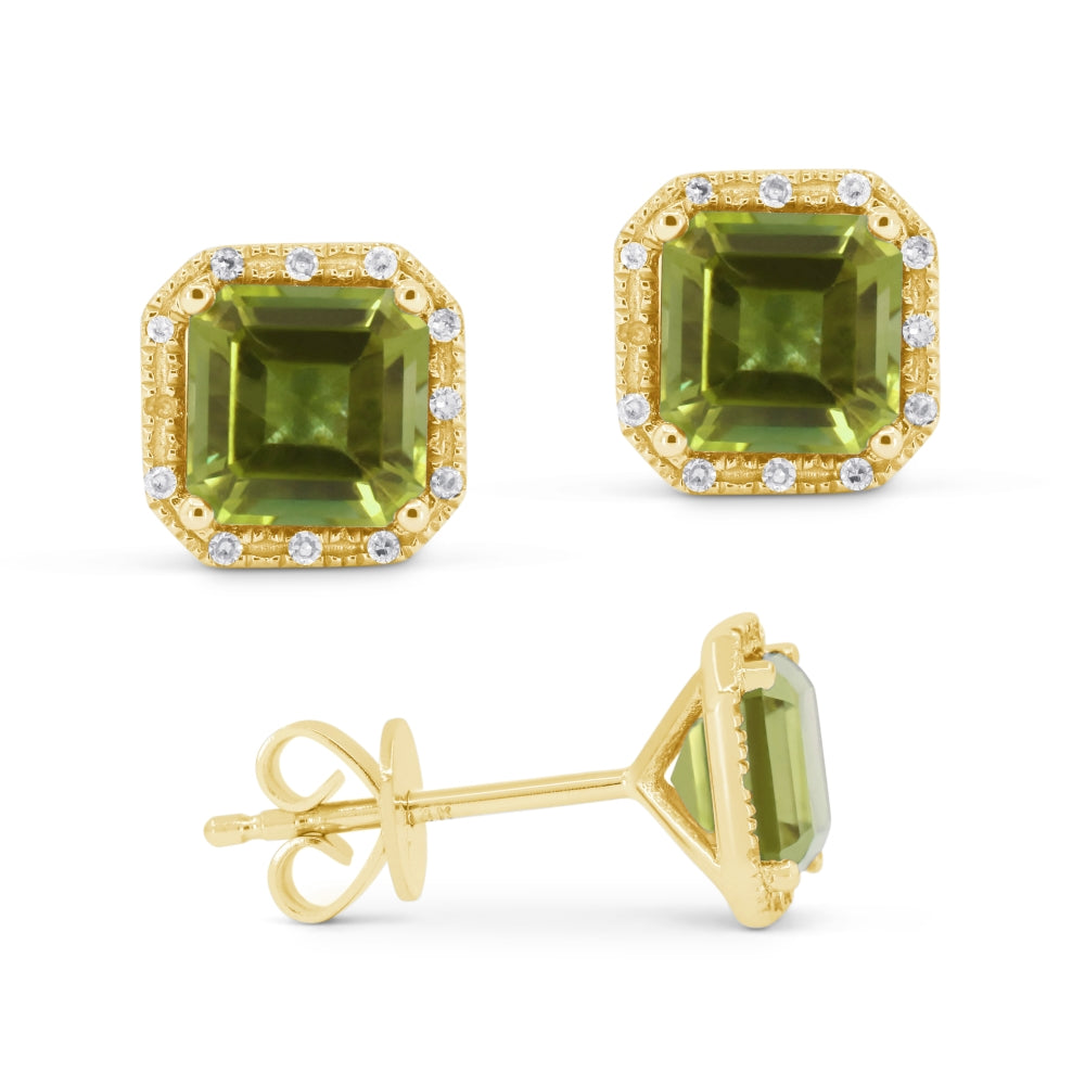 Beautiful Hand Crafted 14K Yellow Gold 6MM Peridot And Diamond Essentials Collection Stud Earrings With A Push Back Closure