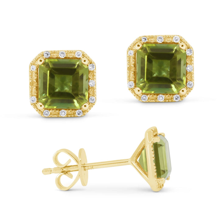Beautiful Hand Crafted 14K Yellow Gold 6MM Peridot And Diamond Essentials Collection Stud Earrings With A Push Back Closure