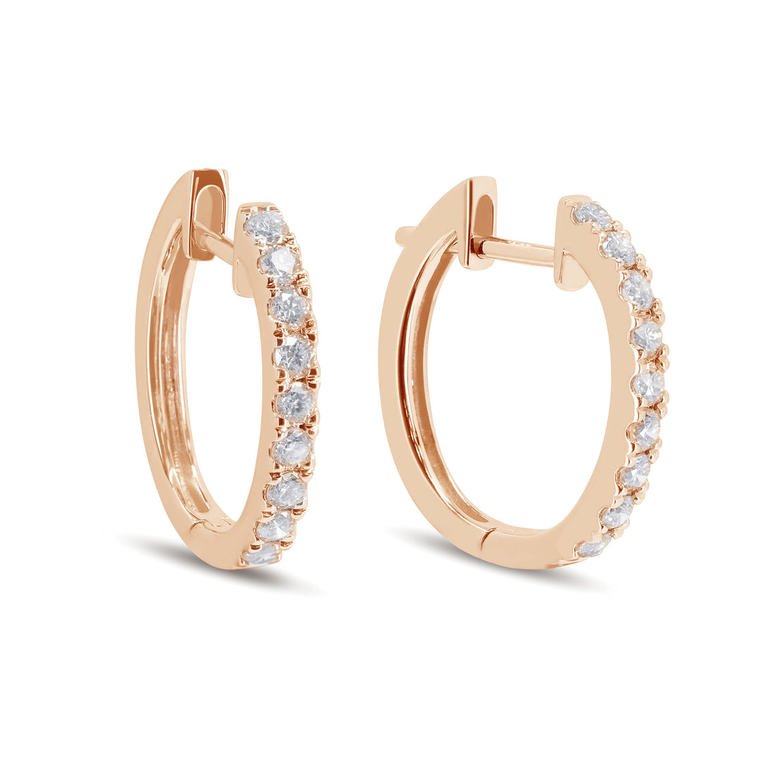 Beautiful Hand Crafted 14K Rose Gold White Diamond Milano Collection Hoop Earrings With A Hoop Closure