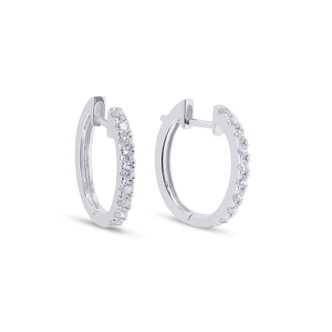 Beautiful Hand Crafted 14K White Gold White Diamond Milano Collection Hoop Earrings With A Hoop Closure