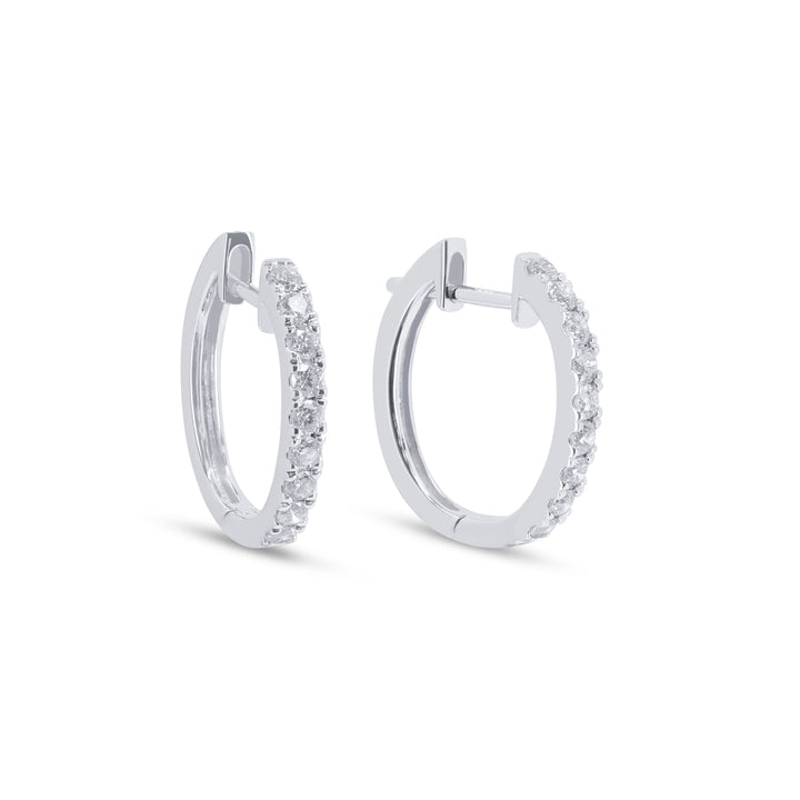 Beautiful Hand Crafted 14K White Gold White Diamond Milano Collection Hoop Earrings With A Hoop Closure