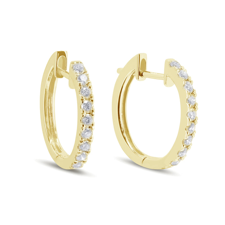 Beautiful Hand Crafted 14K Yellow Gold White Diamond Milano Collection Hoop Earrings With A Hoop Closure