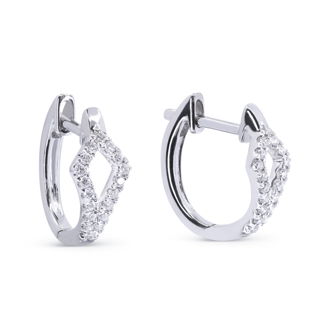 Beautiful Hand Crafted 14K White Gold White Diamond Milano Collection Hoop Earrings With A Hoop Closure