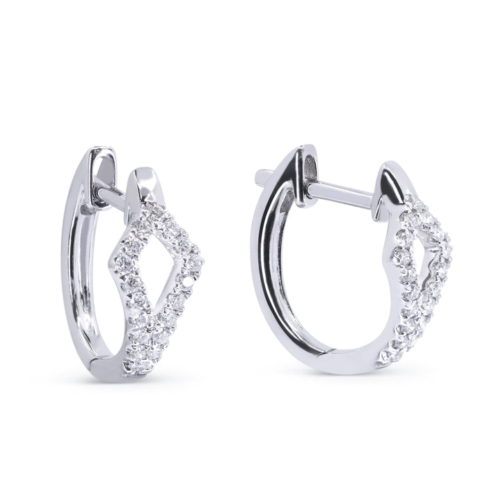 Beautiful Hand Crafted 14K White Gold White Diamond Milano Collection Hoop Earrings With A Hoop Closure