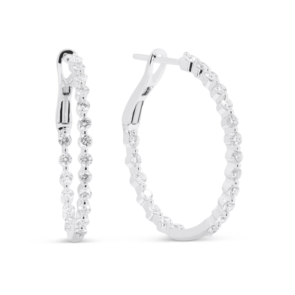 Beautiful Hand Crafted 14K White Gold  White Gold And Diamond Milano Collection Hoop Earrings With A Hoop Closure