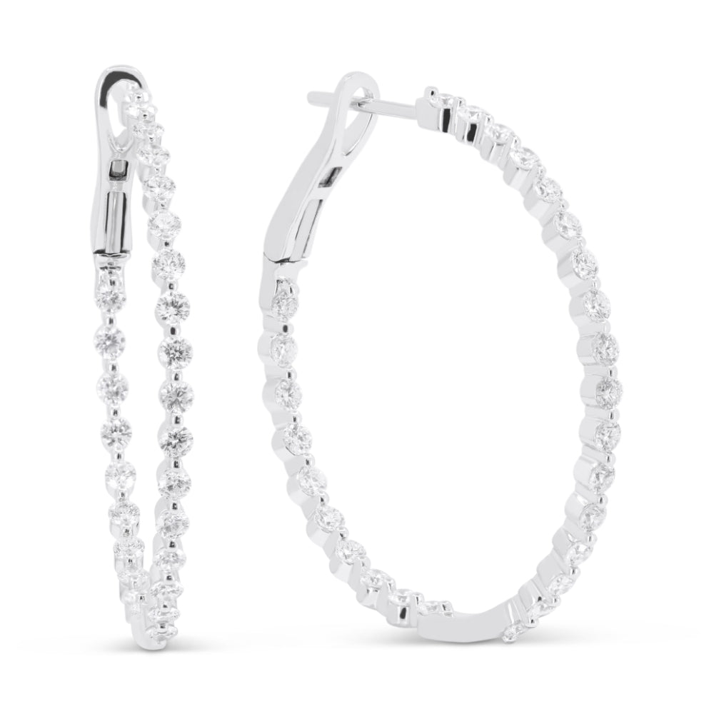 Beautiful Hand Crafted 14K White Gold 3.5MM White Gold And Diamond Milano Collection Hoop Earrings With A Hoop Closure