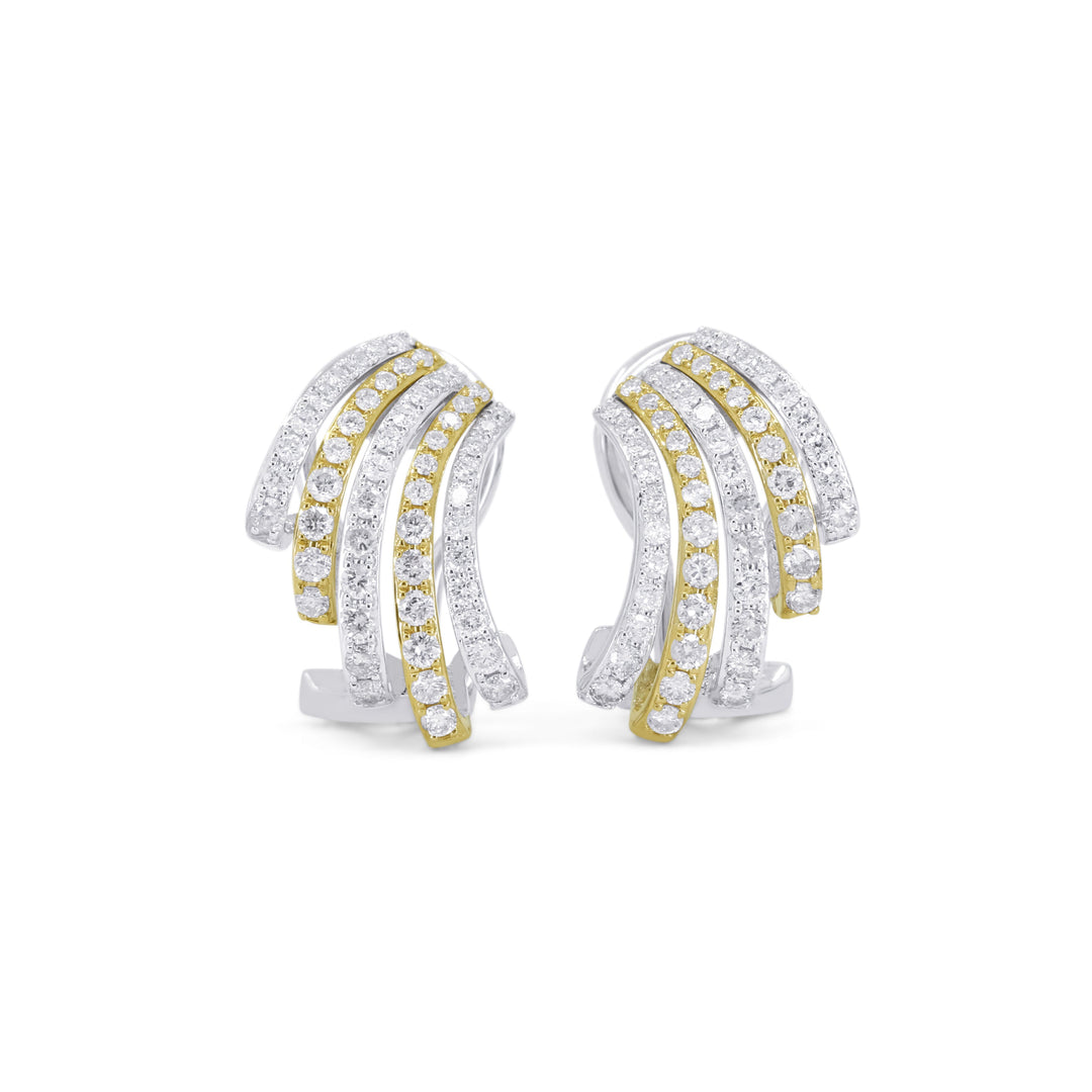 Beautiful Hand Crafted 14K Two Tone Gold White Diamond Milano Collection Ear Climber Earrings With A Omega Back Closure