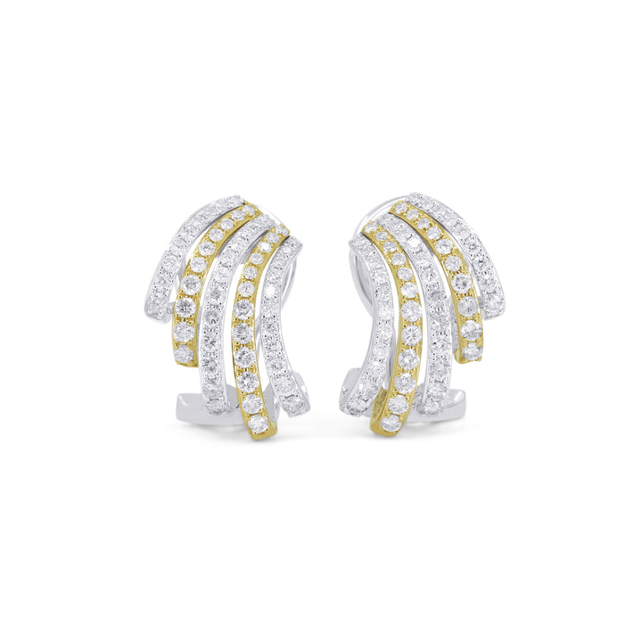 Beautiful Hand Crafted 14K Two Tone Gold White Diamond Milano Collection Ear Climber Earrings With A Omega Back Closure