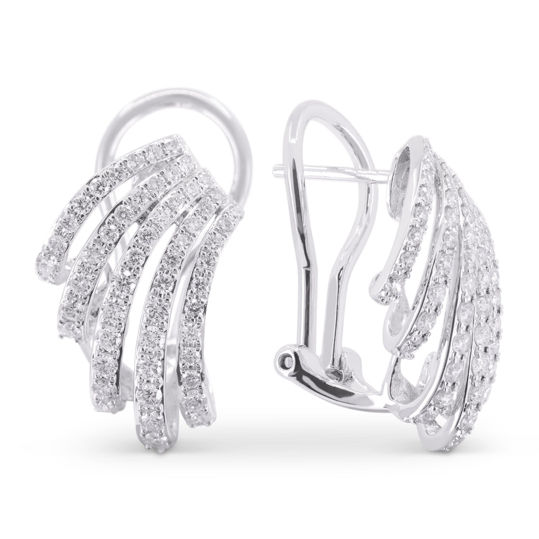 Beautiful Hand Crafted 14K White Gold White Diamond Milano Collection Ear Climber Earrings With A Omega Back Closure