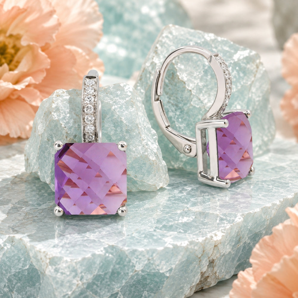 E1737 - 14K White Gold Cushion Drop Earrings