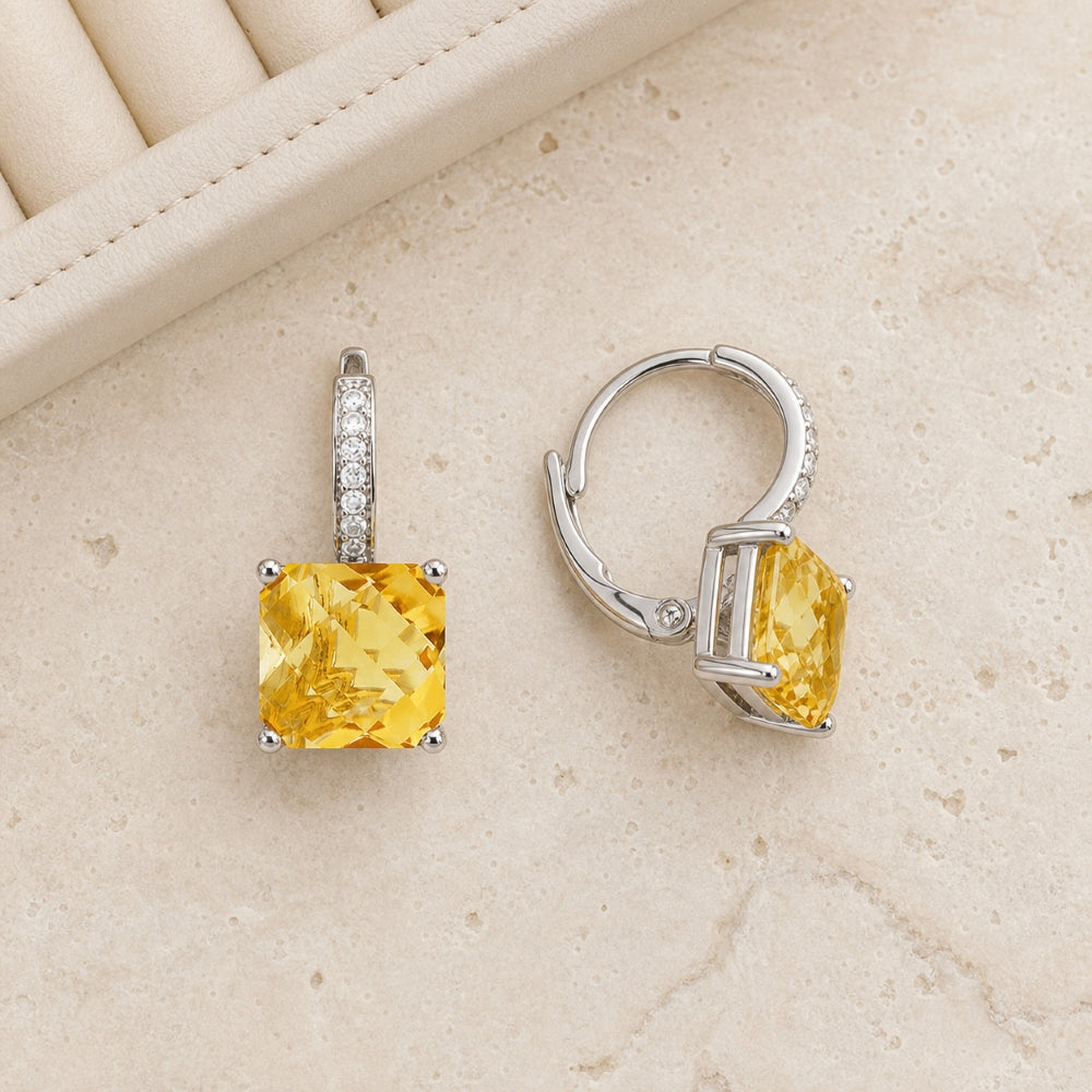 E1737 - 14K White Gold Cushion Drop Earrings
