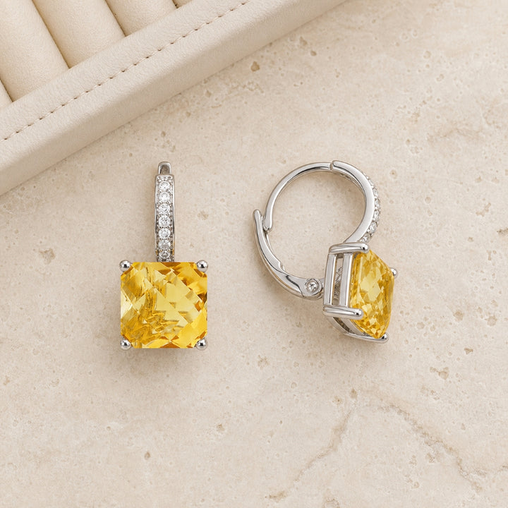 E1737 - 14K White Gold Cushion Drop Earrings