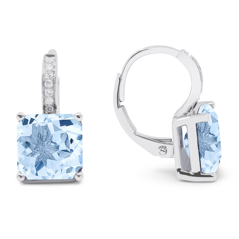 Beautiful Hand Crafted 14K White Gold 8MM Swiss Blue Topaz And Diamond Eclectica Collection Drop Dangle Earrings With A Lever Back Closure