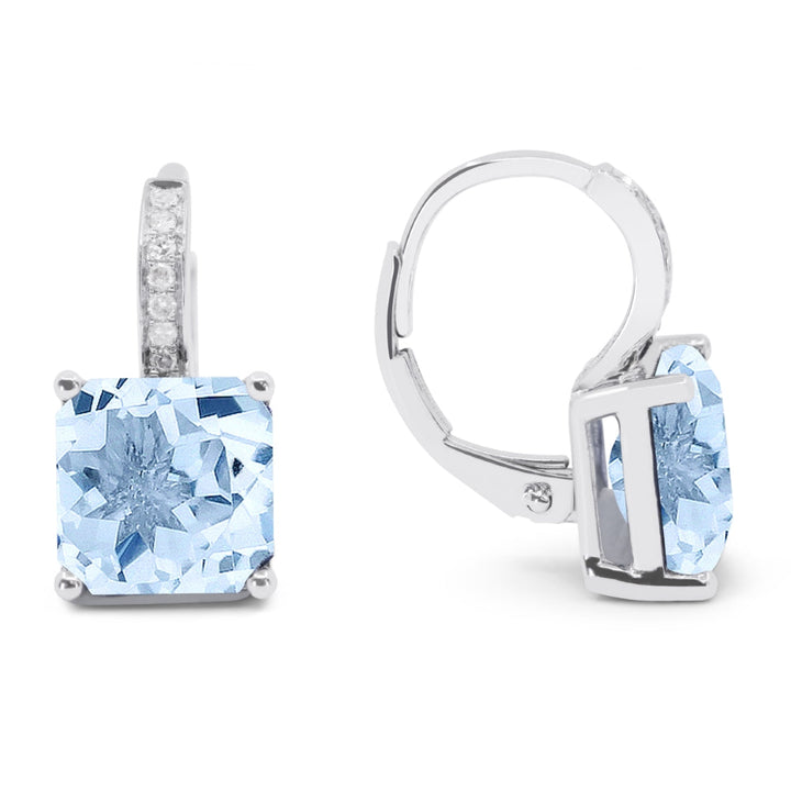 Beautiful Hand Crafted 14K White Gold 8MM Swiss Blue Topaz And Diamond Eclectica Collection Drop Dangle Earrings With A Lever Back Closure