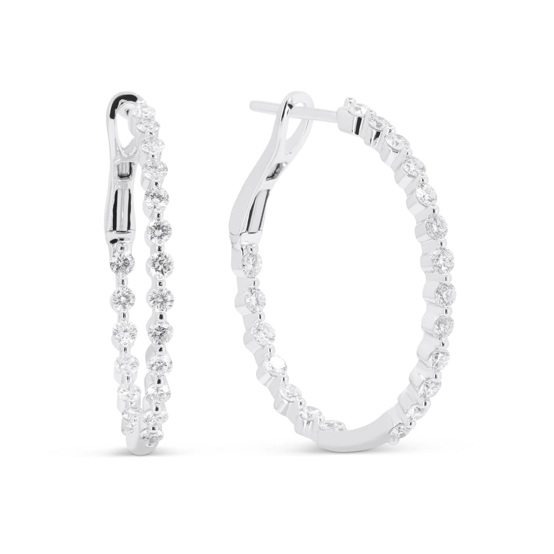 Beautiful Hand Crafted 14K White Gold 2.5MM White Gold And Diamond Milano Collection Hoop Earrings With A Hoop Closure