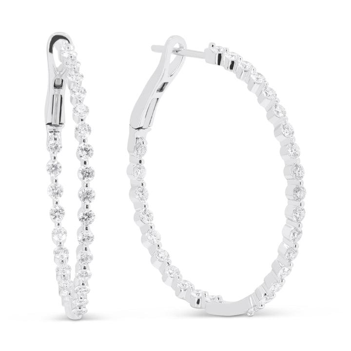 Beautiful Hand Crafted 14K White Gold 2.5MM White Gold And Diamond Milano Collection Hoop Earrings With A Hoop Closure