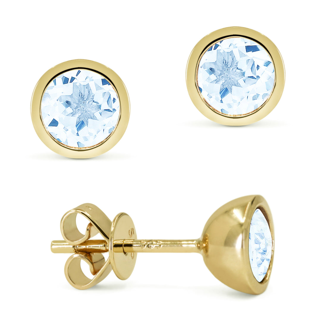 Beautiful Hand Crafted 14K Yellow Gold 5MM Aquamarine And Diamond Essentials Collection Stud Earrings With A Push Back Closure