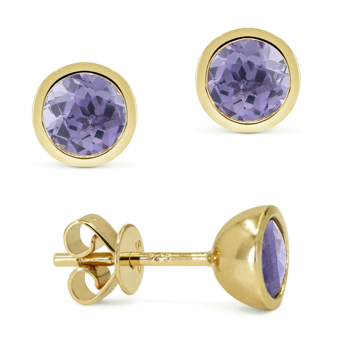 Beautiful Hand Crafted 14K Yellow Gold 5MM Created Alexandrite And Diamond Essentials Collection Stud Earrings With A Push Back Closure