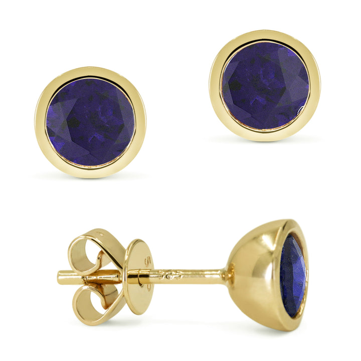 Beautiful Hand Crafted 14K Yellow Gold 5MM Created Sapphire And Diamond Essentials Collection Stud Earrings With A Push Back Closure