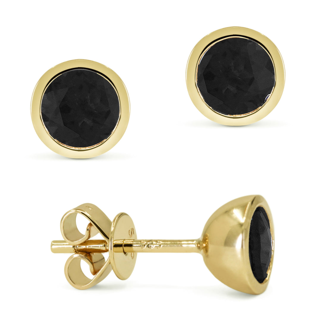 Beautiful Hand Crafted 14K Yellow Gold  Black Onyx And Diamond Essentials Collection Stud Earrings